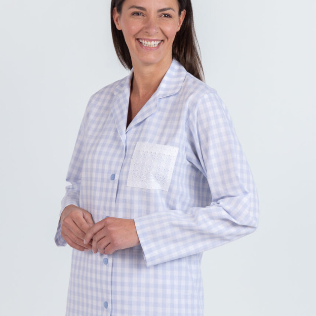 Maison Solfin - Pyjama femme en coton vichy bleu pastel – 5