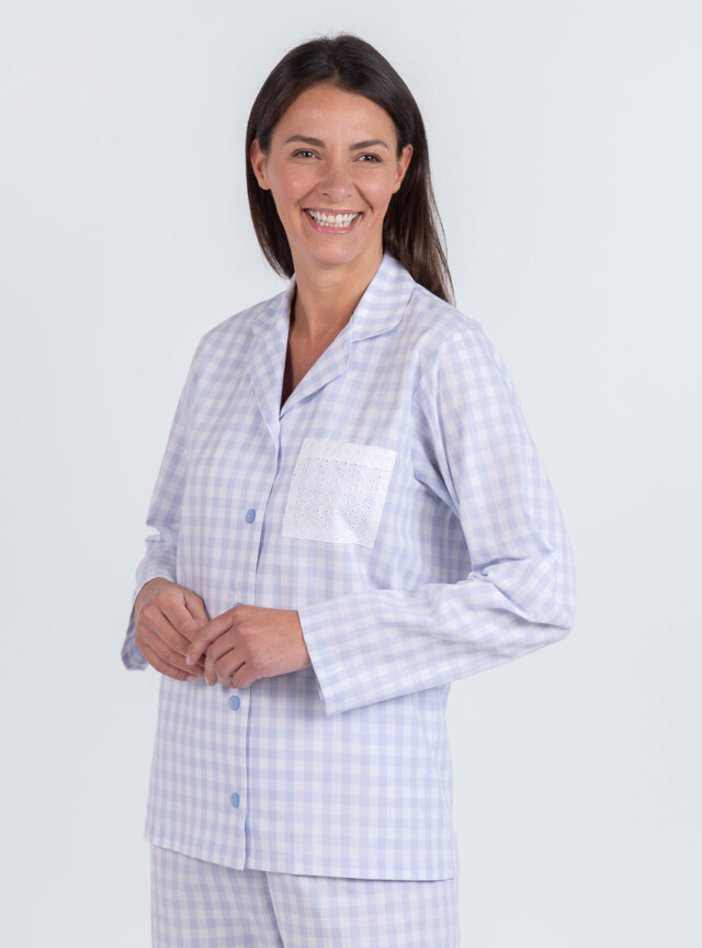 Maison Solfin - Pyjama femme en coton vichy bleu pastel – 5