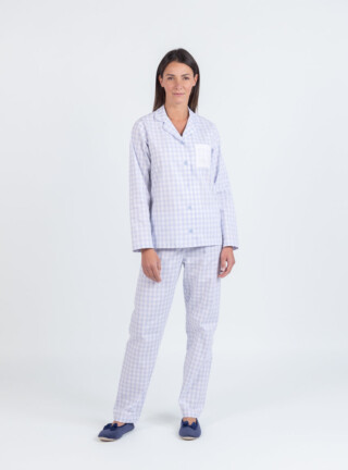 MAISON SOLFIN - Pyjama femme en coton vichy bleu pastel