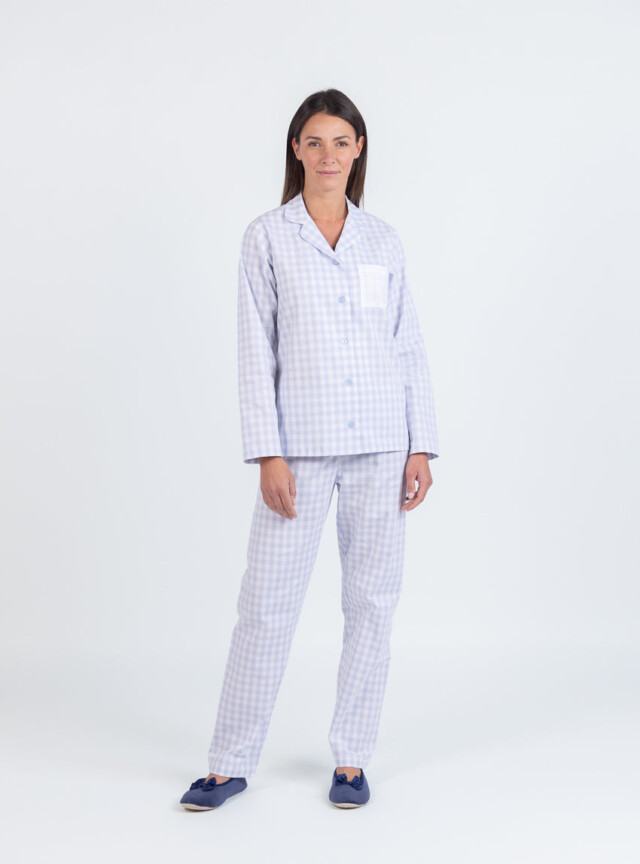 MAISON SOLFIN - Pyjama femme en coton vichy bleu pastel