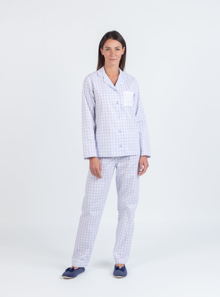 7891 vichy bleu pastel sup 1 9faea142 b93b 4e74 a674 b7e362081511 Maison Solfin - Pyjama femme en coton vichy bleu pastel – 5