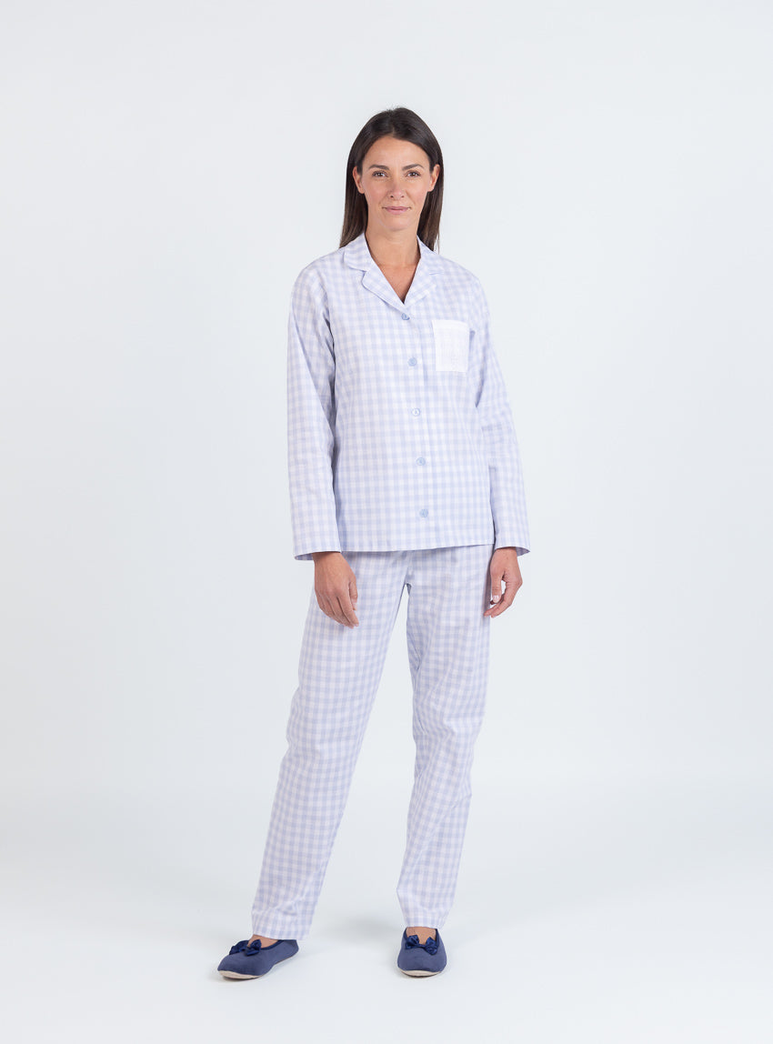 7891 vichy bleu pastel sup 1 9faea142 b93b 4e74 a674 b7e362081511 Maison Solfin - Pyjama femme en coton vichy bleu pastel – 5