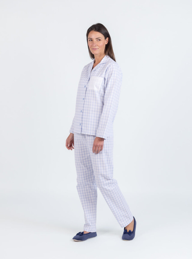 Maison Solfin - Pyjama femme en coton vichy bleu pastel – 5