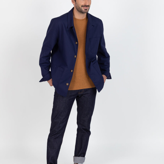 Maison Solfin - Veste homme droite en coton bleu marine – XXL