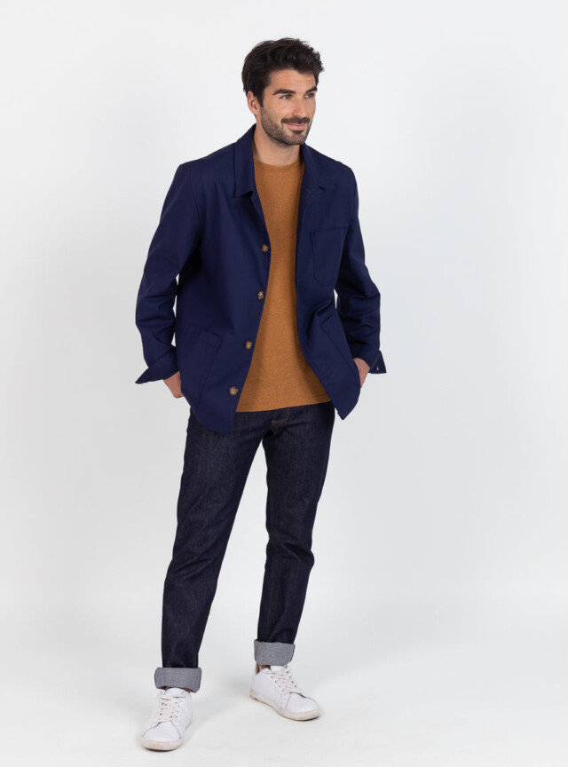 Maison Solfin - Veste homme droite en coton bleu marine – XXL
