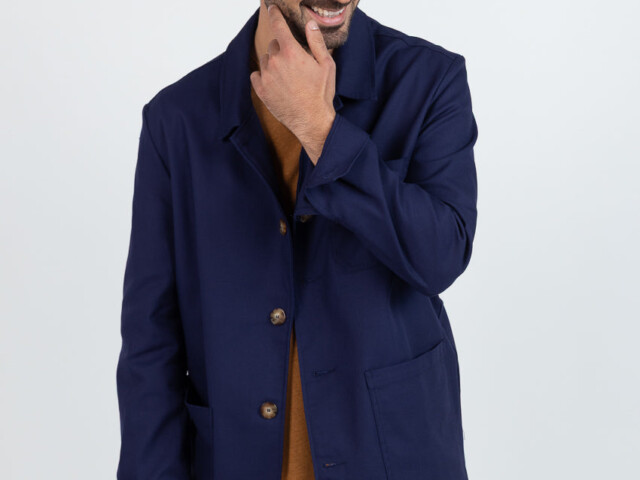 Maison Solfin - Veste homme droite en coton bleu marine – XXL