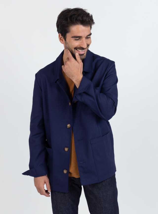 Veste homme droite en coton bleu marine par la marque MAISON SOLFIN MAISON SOLFIN - Veste homme droite en coton bleu marine