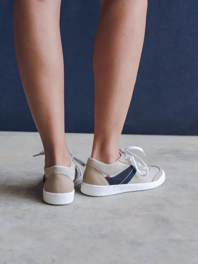 1083 - SNEAKERS LIN VEGAN 901V microfibre beige bleu Unisexe
