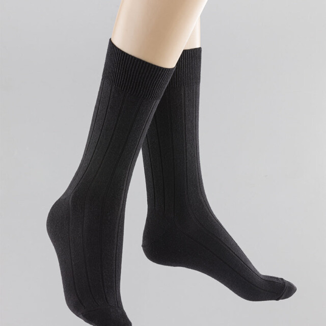 Maison Solfin - Mi-chaussettes mixtes laine et soie noire – 44/45