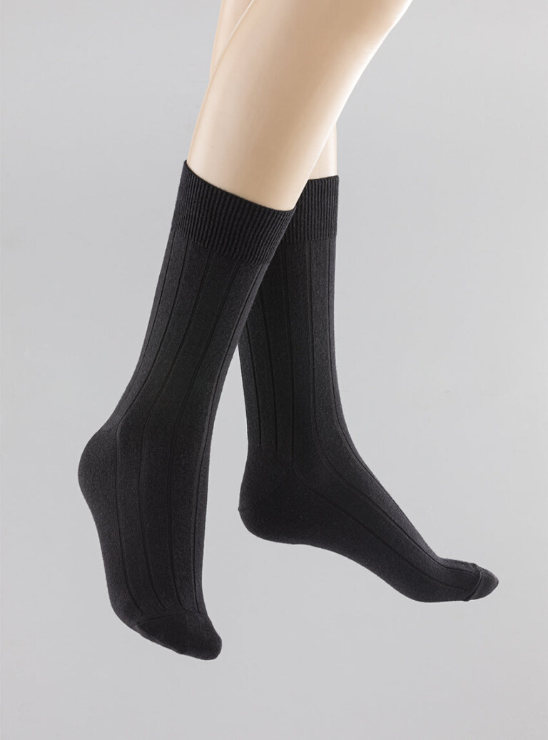 Maison Solfin - Mi-chaussettes mixtes laine et soie noire – 44/45