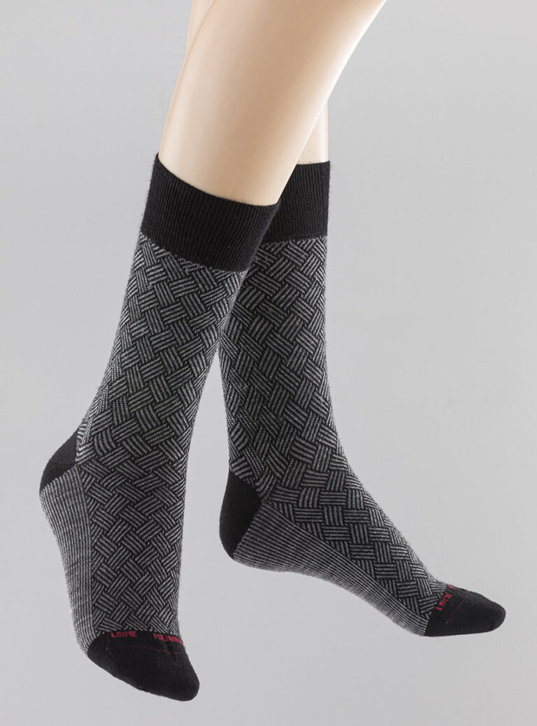 Maison Solfin - Mi-chaussettes mixtes jacquard noir – 44/45