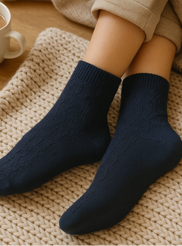 MAISON SOLFIN - Socquettes femme en coton bleu marine