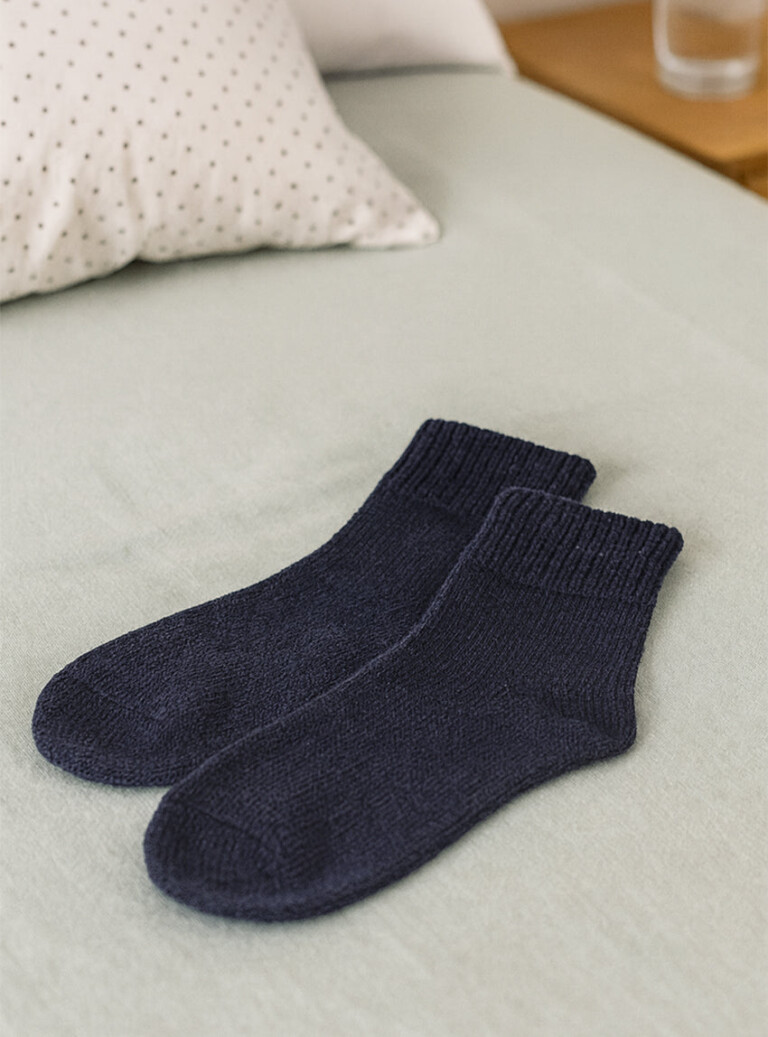 Maison-solfin - Chaussons de nuit femme en laine bleu marine – 45/46