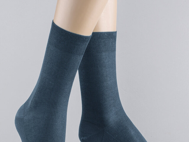 953 BLJ 1 mi chaussettes coton bleu jean Maison-solfin - Mi-chaussettes en fil d'Ecosse bleu jean – 45/46