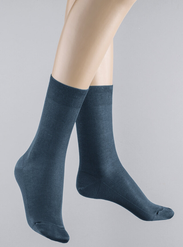 MAISON SOLFIN - Mi-chaussettes en fil d’Ecosse bleu jean