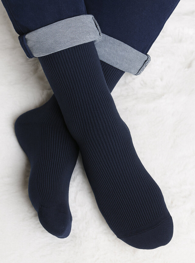 MAISON SOLFIN - Mi-chaussettes pure laine bleu marine