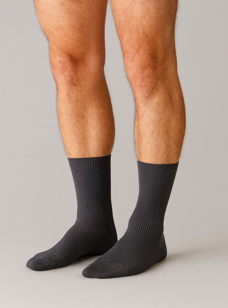 Maison Solfin - Mi-chaussettes mixte en laine sans élastique grises – 45/46