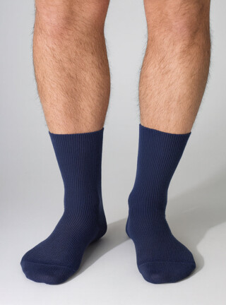 MAISON SOLFIN - Mi-chaussettes mixte en laine sans élastique bleu marine