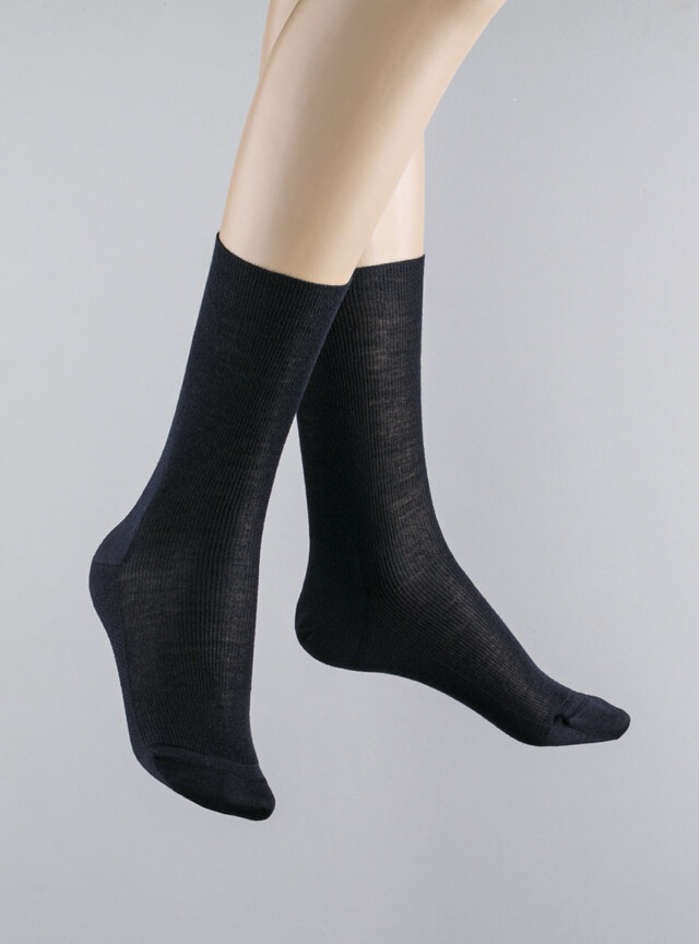 MAISON SOLFIN - Mi-chaussettes mixte en laine bleu marine