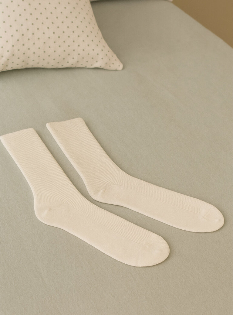 Maison-solfin - Mi-chaussettes en laine blanc naturel – 45/46