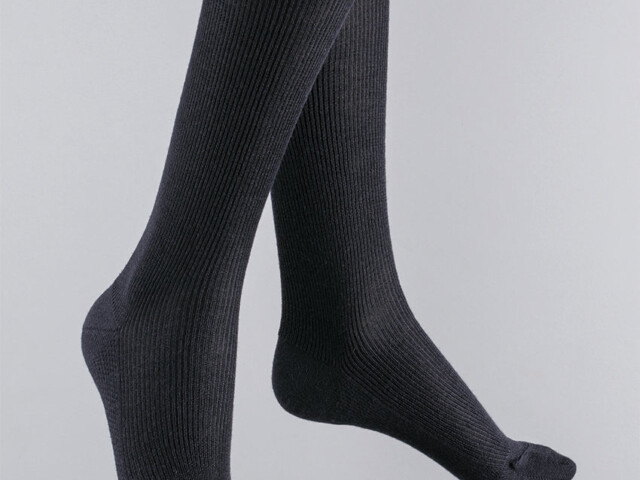 964 NOI 1 mi bas laine noir Maison-solfin - Chaussettes hautes mixte sans élastique en laine noir – 45/46