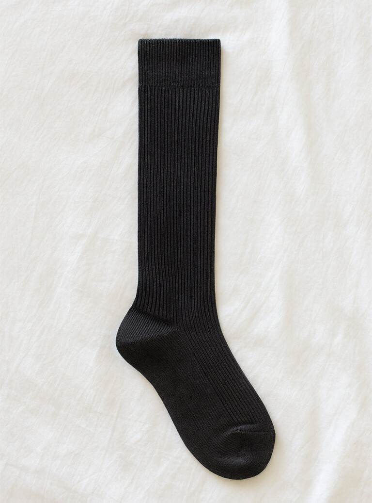 Maison-solfin - Chaussettes hautes mixte sans élastique en laine noir – 45/46