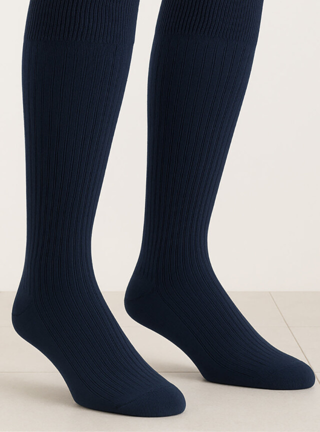 MAISON SOLFIN - Chaussettes hautes énergétiques en coton bleu marine