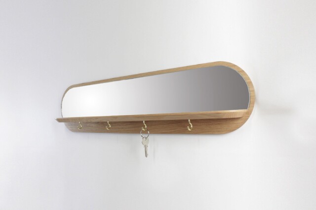 Reine Mère - Moonlight - Miroir en chêne avec étagère et crochets – Crochets dorés