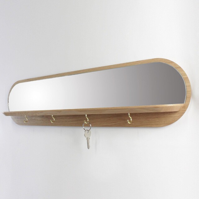 Reine Mère - Moonlight - Miroir en chêne avec étagère et crochets – Crochets dorés