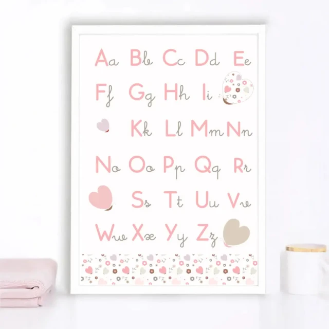 L’Atelier BABY’SPHERE - Affiche abécédaire romantique personnalisée – Alphabet décoratif et éducatif