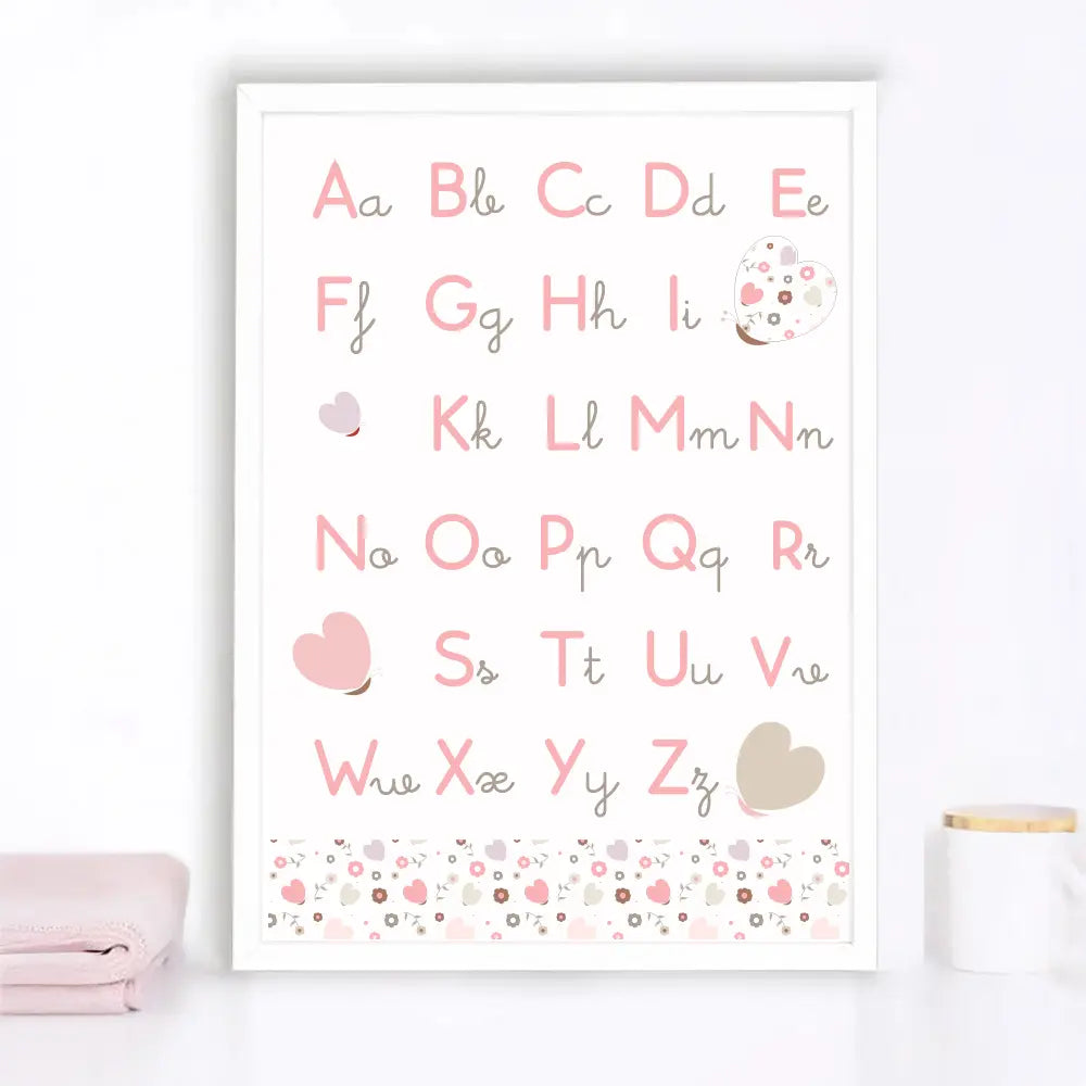 Affiche abecedaire romantique Atelier Baby’Sphère - Affiche abécédaire romantique personnalisée – Alphabet décoratif et éducatif – 40x60cm