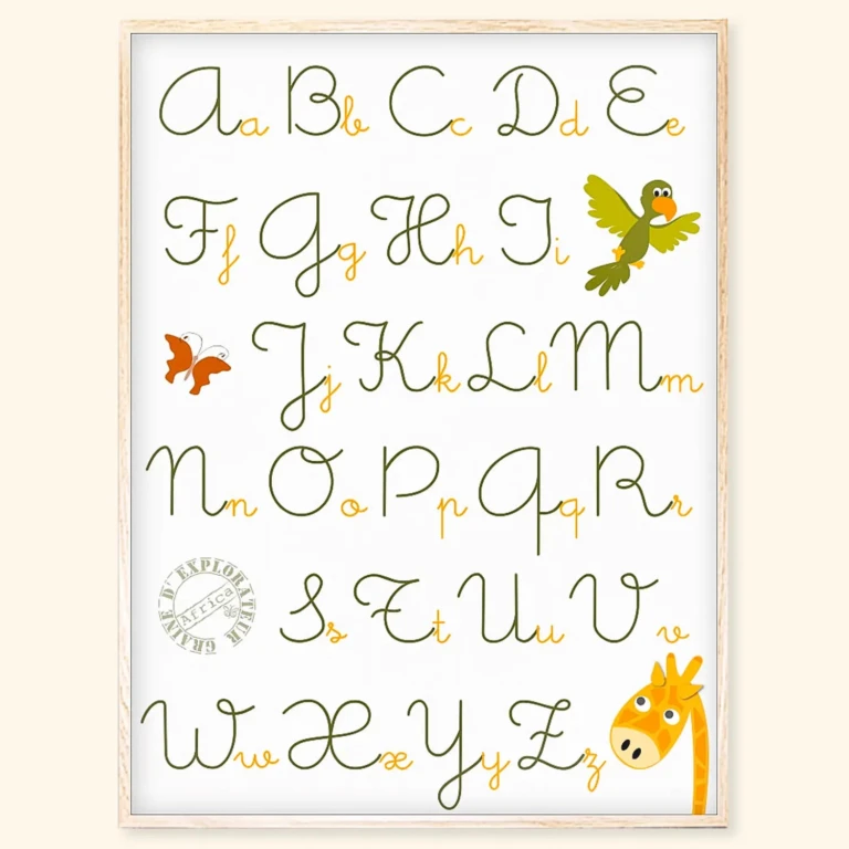 Atelier Baby’Sphère - Affiche abécédaire savane – Apprendre l’alphabet en s’amusant – Affiche 60x40cm