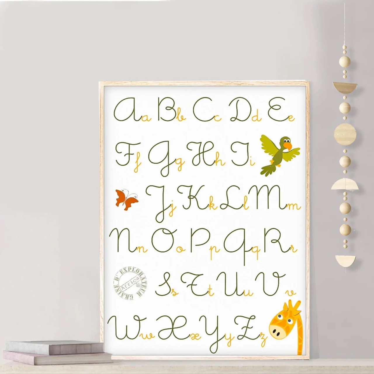 Affiche alphabet enfant Atelier Baby’Sphère - Affiche abécédaire savane – Apprendre l’alphabet en s’amusant – Affiche 60x40cm