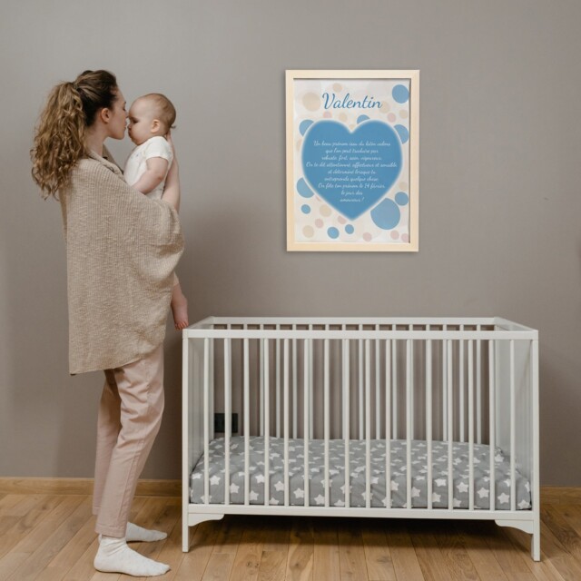 Atelier Baby’Sphère - Affiche coeur poétique sur origine et caractéristiques prénom – 60x40cm