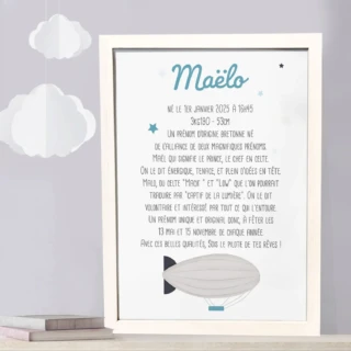 L’Atelier BABY’SPHERE - Affiche origine et caractère prénom et son dirigeable