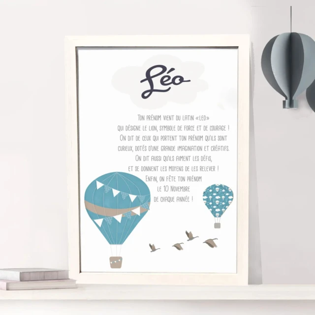 Atelier Baby’Sphère - Affiche montgolfière inédite autour du prénom de votre bébé – Affiche 60x40cm