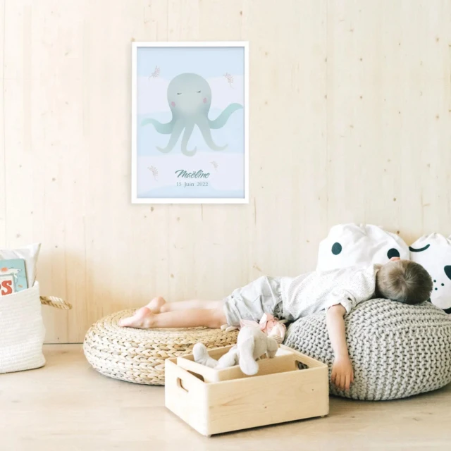 Atelier Baby’Sphère - Affiche personnalisable du poulpe mignon – 60x40cm