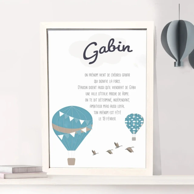 L’Atelier BABY’SPHERE - Affiche montgolfière inédite autour du prénom de votre bébé