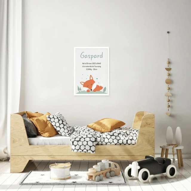 Atelier Baby’Sphère - Affiche naissance personnalisée avec Rod le petit renard – Affiche 60x40cm
