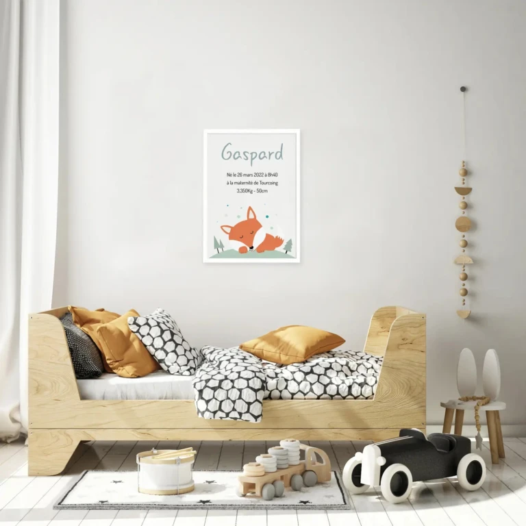 Atelier Baby’Sphère - Affiche naissance personnalisée avec Rod le petit renard – Affiche 60x40cm