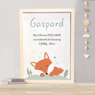 L’Atelier BABY’SPHERE - Affiche naissance personnalisée avec Rod le petit renard