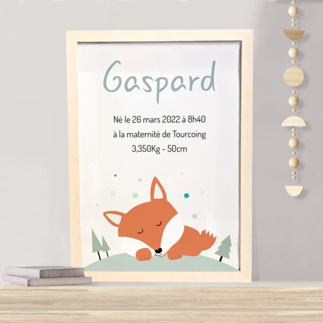 L’Atelier BABY’SPHERE - Affiche naissance personnalisée avec Rod le petit renard