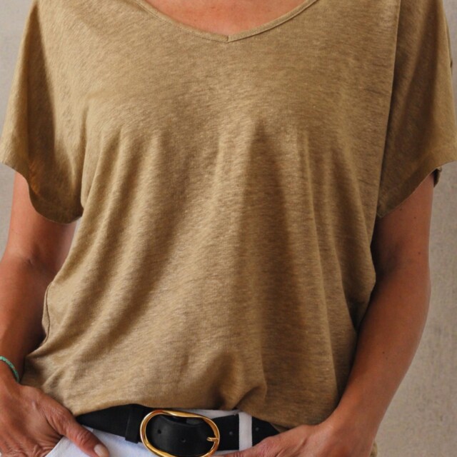 Thelma & Rose - Top col V en lin Agathe – T3 / Noir