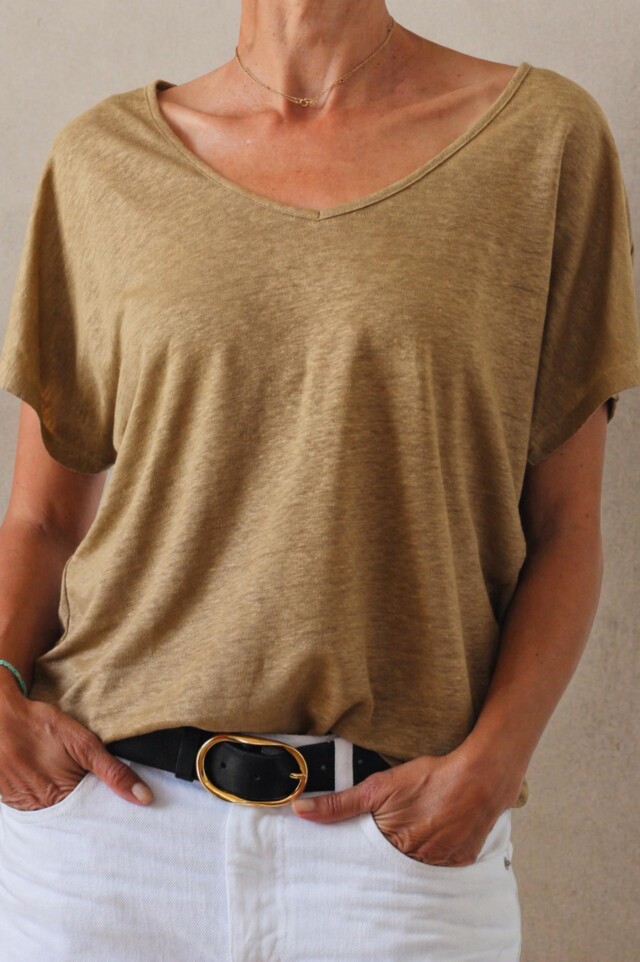 Thelma & Rose - Top col V en lin Agathe – T3 / Noir