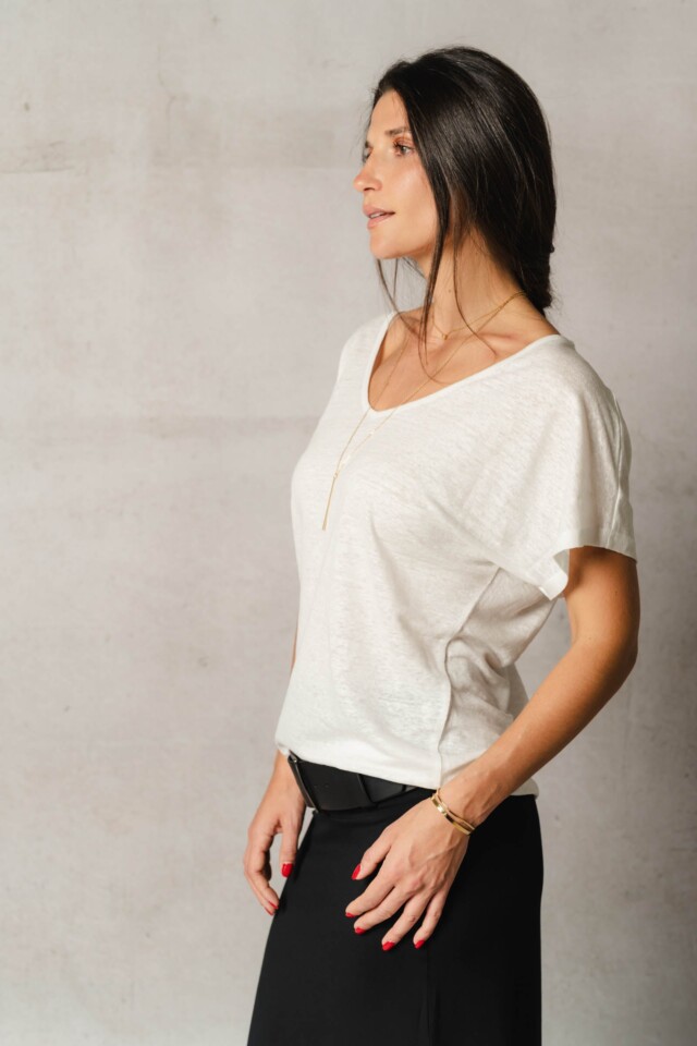 Top col V en lin Agathe par la marque THELMA & ROSE THELMA & ROSE - Top col V en lin Agathe