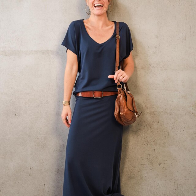 Thelma Rose - Top col V chauve-souris Sam – T3 / Bleu marine