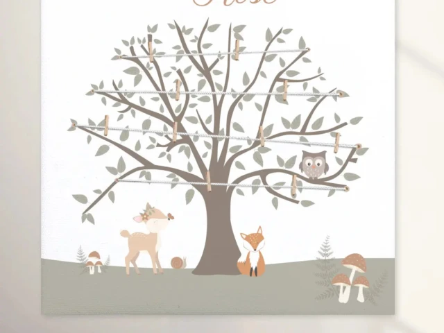 Atelier Baby’Sphère - Arbre généalogique animaux de la forêt – Déco murale personnalisée pour chambre de bébé