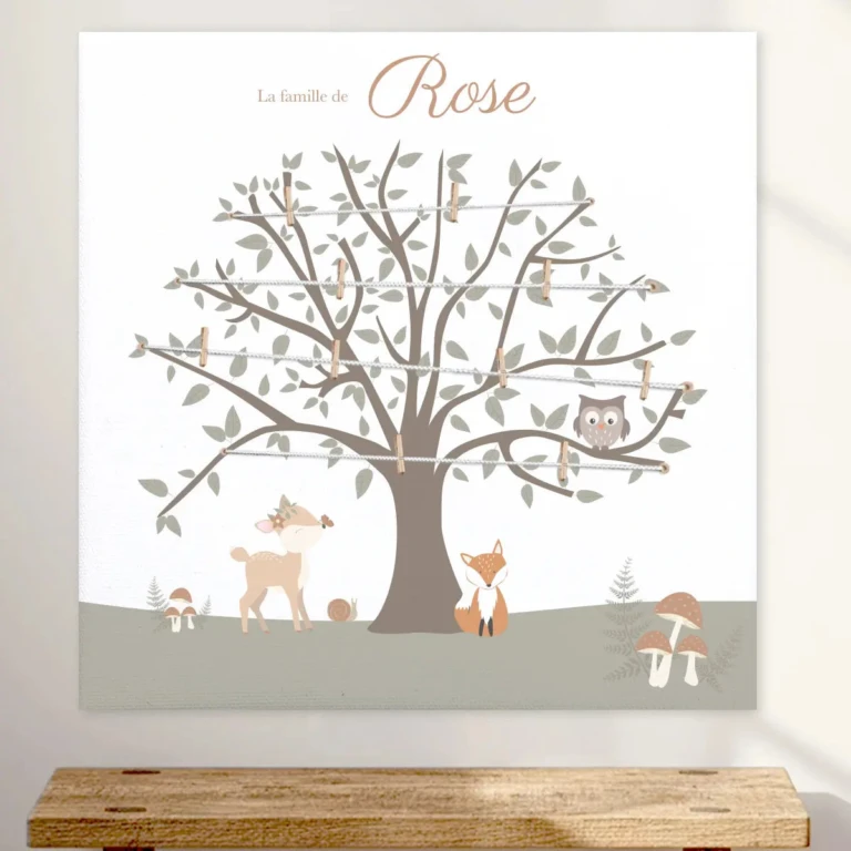 Atelier Baby’Sphère - Arbre généalogique animaux de la forêt – Déco murale personnalisée pour chambre de bébé