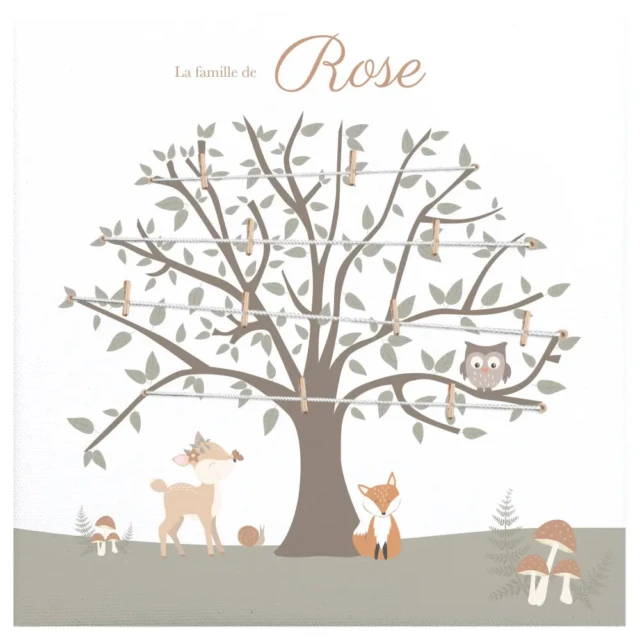 Atelier Baby’Sphère - Arbre généalogique animaux de la forêt – Déco murale personnalisée pour chambre de bébé