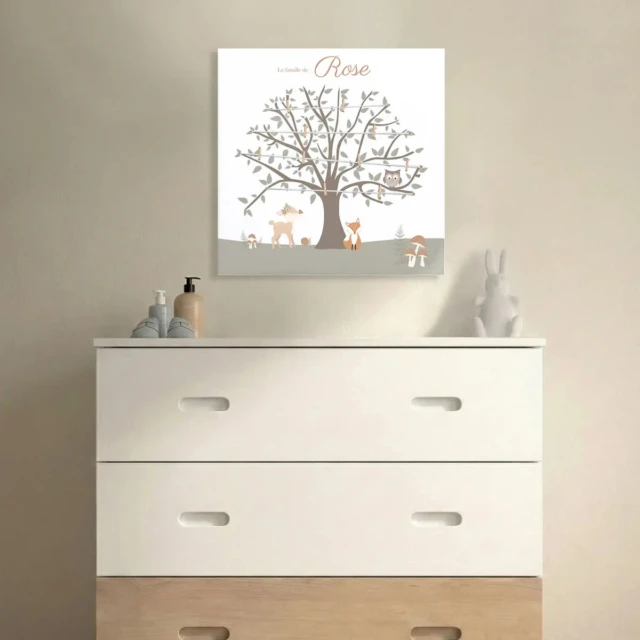 Atelier Baby’Sphère - Arbre généalogique animaux de la forêt – Déco murale personnalisée pour chambre de bébé